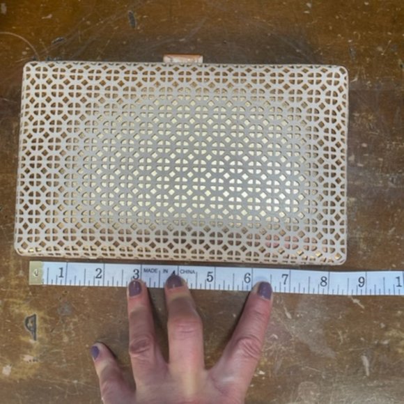 MMS Gold Clutch Purse with Strap - Picture 8 of 8